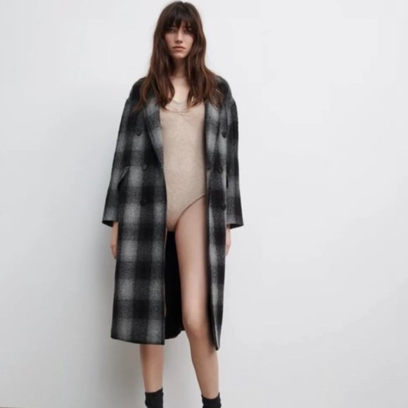 ZARA Women New PLAID CHECK DOUBLE BREASTED MANTECO 100% WOOL COAT Gray ALL SIZES - Picture 12 of 16
